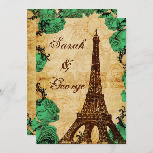 smarald green eiffel tower Paris bruiloft Kaart (Voorkant / Achterkant)
