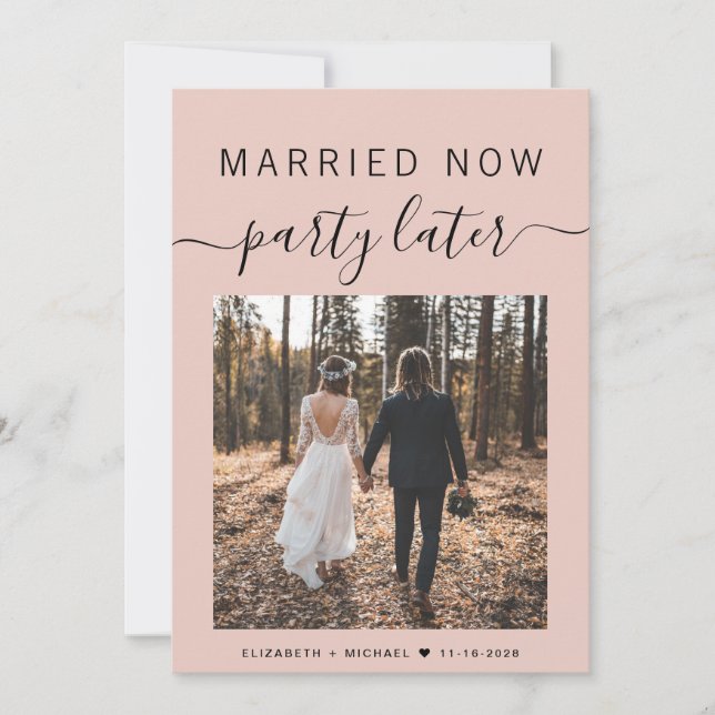 Smarried Now Party Later Foto Blush Weddenschap (Voorkant)