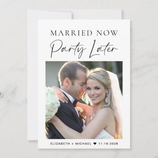 Smarried Now Party Later Fotobruiloft aankondiging (Voorkant)
