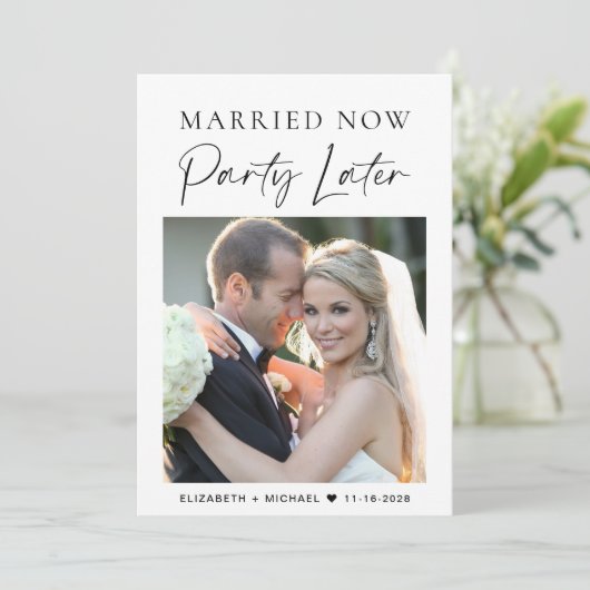 Smarried Now Party Later Fotobruiloft aankondiging (Staand voorkant)