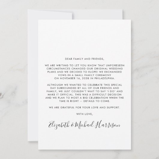 Smarried Now Party Later Fotobruiloft aankondiging (Achterkant)