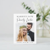 Smarried Now Party Later fotobruiloft Aankondigingskaart (Staand voorkant)