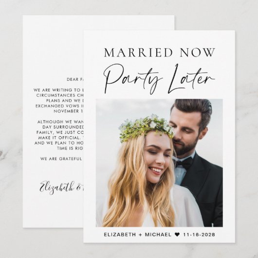 Smarried Now Party Later fotobruiloft Kaart (Voorkant / Achterkant)