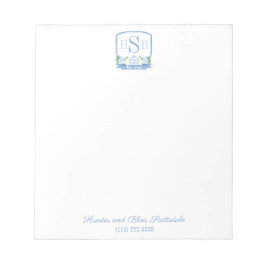 Smart 3 Letter Monogram Hydrangea Ginger Jar Crest Notitieblok