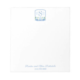 Smart 3 Letter Monogram Hydrangea Ginger Jar Crest Notitieblok