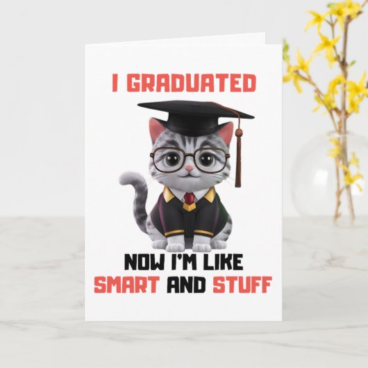 Smart Afstudeerder Gefeliciteerd, Funny Cat Afstud Kaart (Gele Bloem)