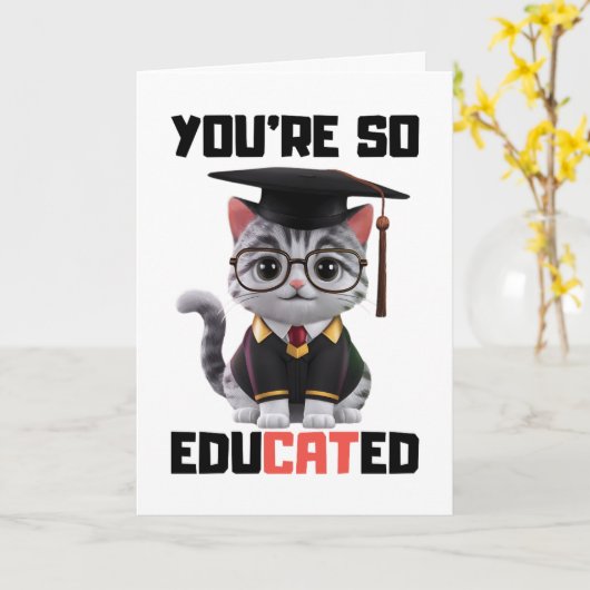 Smart Afstudeerder Gefeliciteerd, Funny Cat Afstud Kaart (Gele Bloem)