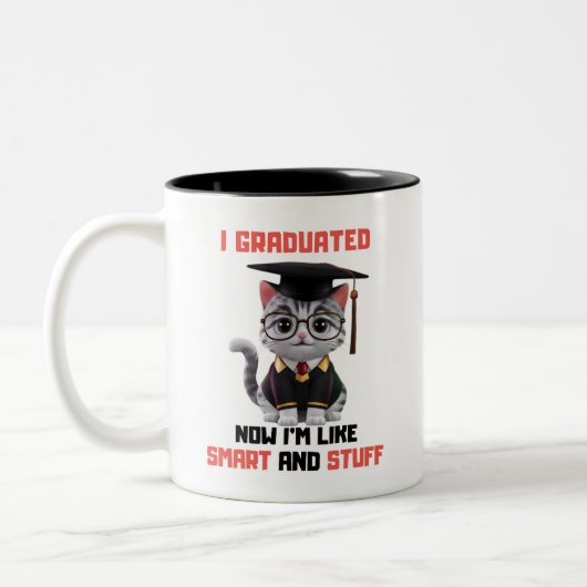 Smart Afstudeerder Gefeliciteerd, Funny Cat Afstud Tweekleurige Koffiemok (Links)