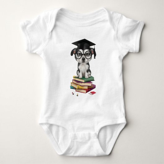 Smart Afstuderen Dog Sticker – Schattigee Pup met Romper (Voorkant)