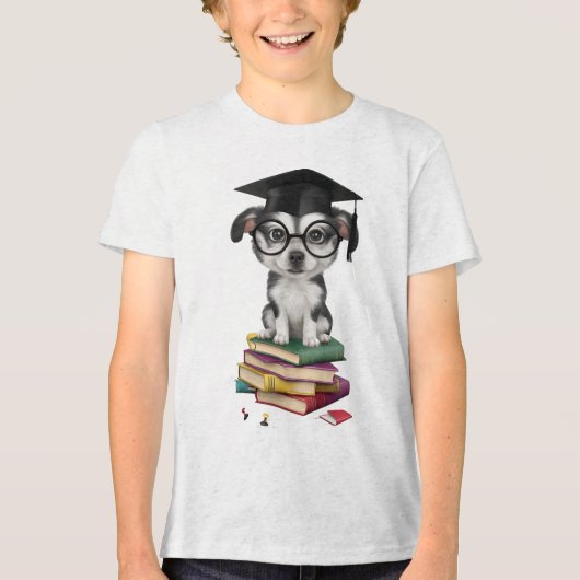 Smart Afstuderen Dog Sticker – Schattigee Pup met Tri-Blend Shirt (Voorkant)