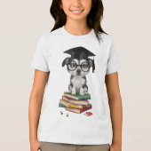 Smart Afstuderen Dog Sticker – Schattigee Pup met  Tri-Blend Shirt (Voorkant)