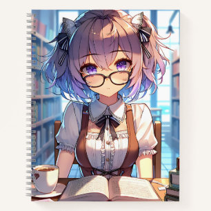 Smart Anime Girl in de bibliotheek Boeken lezen