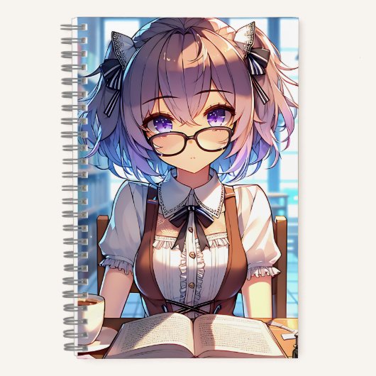 Smart Anime Girl in de bibliotheek Boeken lezen (Voorkant)