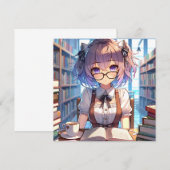 Smart Anime Girl in de bibliotheek Boeken lezen (Voorkant / Achterkant)