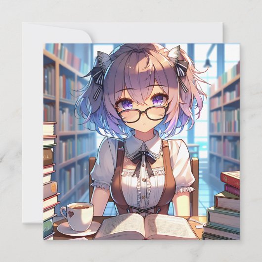 Smart Anime Girl in de bibliotheek Boeken lezen (Voorkant)