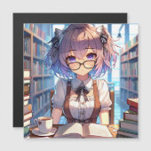 Smart Anime Girl in de bibliotheek Boeken lezen (Voorkant / Achterkant)