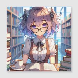 Smart Anime Girl in de bibliotheek Boeken lezen