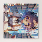Smart Anime Girl in de bibliotheek Boeken lezen Legpuzzel (Horizontaal)