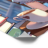 Smart Anime Girl in de bibliotheek Boeken lezen Poster (Hoek)