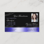 Smart Black Blue Curved Lines Monogram en foto Visitekaartje (Achterkant)