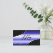 Smart Black Blue Curved Lines Monogram en foto Visitekaartje (Staand voorkant)