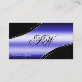 Smart Black Blue Curved Lines Monogram en foto Visitekaartje (Voorkant)