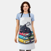 Smart Black Cat met een bril - Grappige Cartoon Schort (Gedragen)