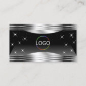 Smart Black Silver Shimmer Borders Logo en foto Visitekaartje (Voorkant)