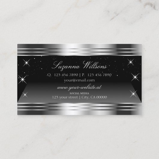 Smart Black Silver Shimmer Borders Opvallen Visitekaartje (Achterkant)