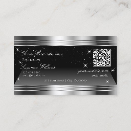 Smart Black Silver Shimmer grenst aan Logo QR-code Visitekaartje (Achterkant)