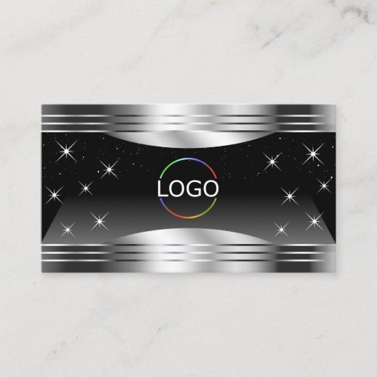 Smart Black Silver Shimmer grenst aan Logo QR-code Visitekaartje (Voorkant)