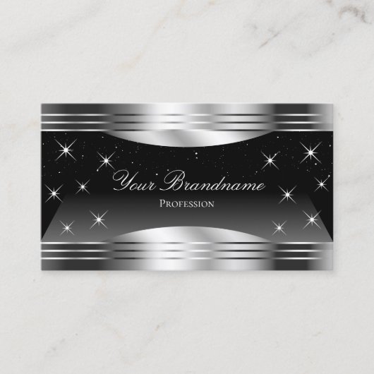 Smart Black Silver Shimmer Grenzen met Logo Chic Visitekaartje (Voorkant)