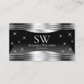 Smart Black Silver Shimmer Randen met Monogram Visitekaartje (Voorkant)