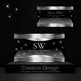 Smart Black Silver Shimmer Randen met Monogram Visitekaartje
