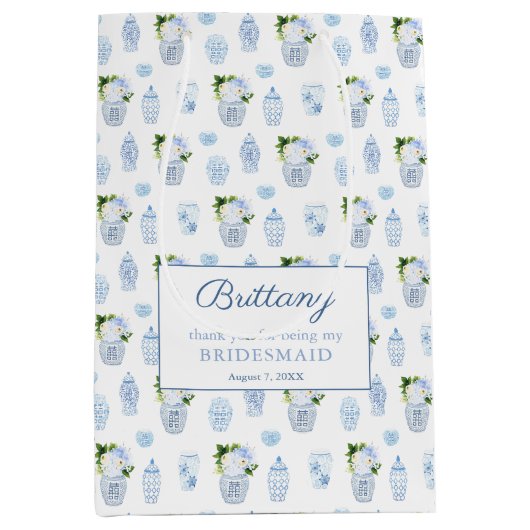 Smart blauw en wit bruiloft bruidsmeisjes dank u medium cadeauzakje (Voorkant)