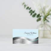 Smart Blauwgroen Wavy Silver Decor met fotoklasse Visitekaartje (Staand voorkant)
