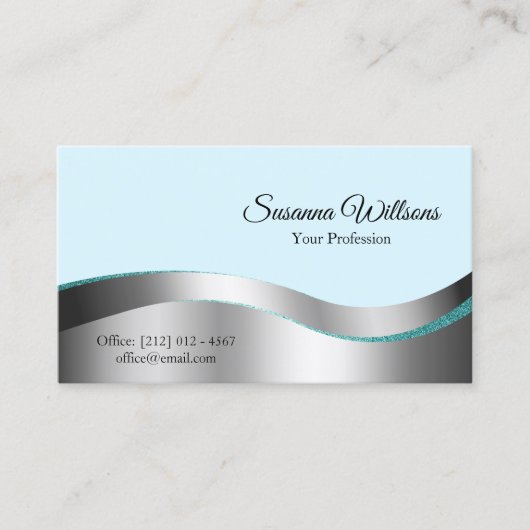 Smart Blauwgroen Wavy Silver Decor met fotoklasse Visitekaartje (Voorkant)