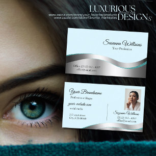 Smart Blauwgroen Wavy Silver Decor met fotoklasse Visitekaartje