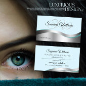 Smart Blauwgroen Wavy Silver Decor met Initialen C Visitekaartje