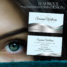 Smart Blauwgroen Wavy Silver Decor met Initialen C Visitekaartje