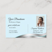 Smart Blauwgroen Wavy Silver Decor met Initialen F Visitekaartje (Achterkant)