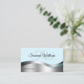 Smart Blauwgroen Wavy Silver Decor met Initialen F Visitekaartje (Staand voorkant)
