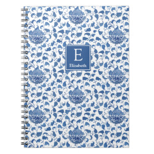 Smart Blue and White Monogrammed Chinoiserie Chic Notitieboek