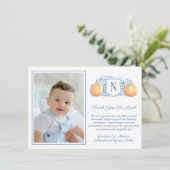 Smart Blue and White Pumpkin Child Birthday Foto Bedankkaart (Staand voorkant)