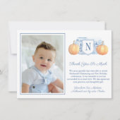 Smart Blue and White Pumpkin Child Birthday Foto Bedankkaart (Voorkant)