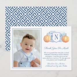 Smart Blue and White Pumpkin Child Birthday Foto Bedankkaart