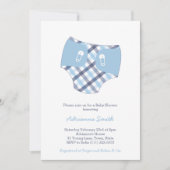 Smart Blue Check Diaper Boy Baby shower Kaart (Voorkant)