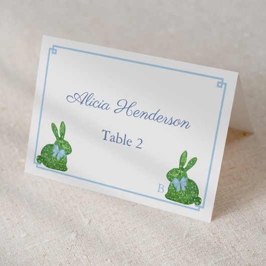 Smart Blue & Green Bunny Easter Brunch Place Cards Kaart
