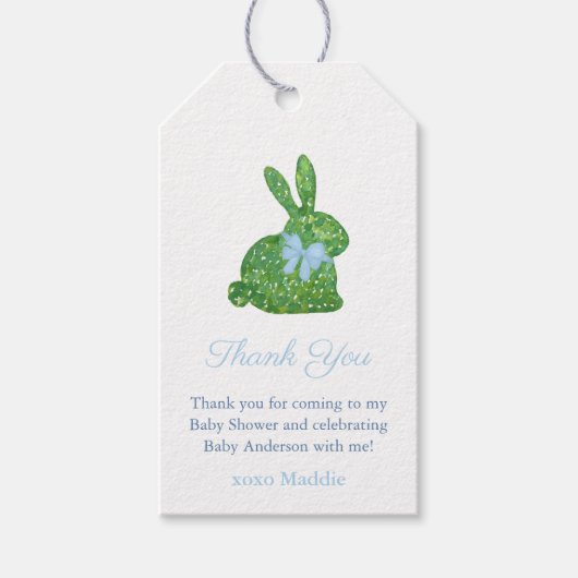 Smart Blue Green Topiary Bunny Baby Boy Shower Cadeaulabel (Voorkant)