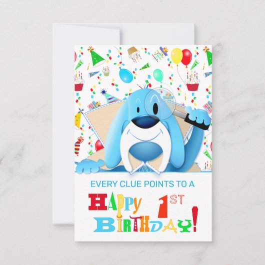 Smart Blue Hound Cartoon Detective | Partij Kaart (Voorkant)